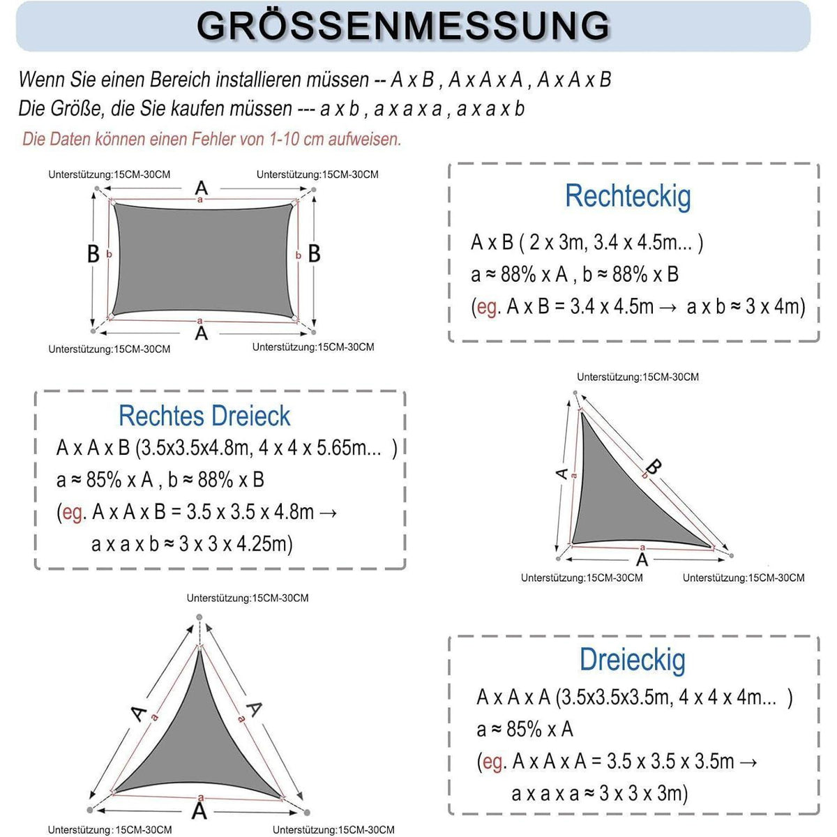 Wasserdichtes Sonnensegel 4x4m UV-Schutz Grau-Blau