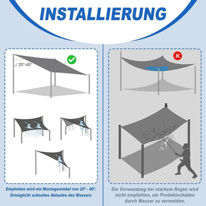 Wasserdichtes Sonnensegel 4x4m UV-Schutz Grau-Blau