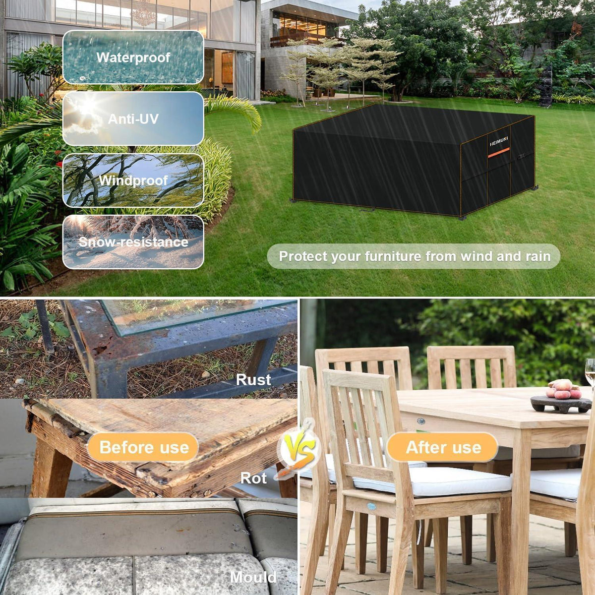 Wasserdichte Gartenmöbel Abdeckung 210x90x75cm – Schutzhülle