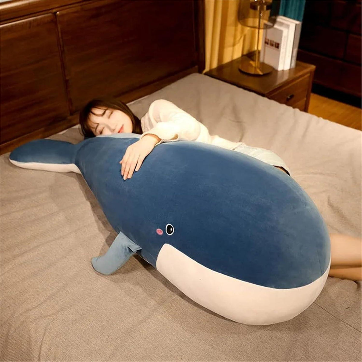 Großer blauer Wal Plüschtier - Kuschelkissen 120cm