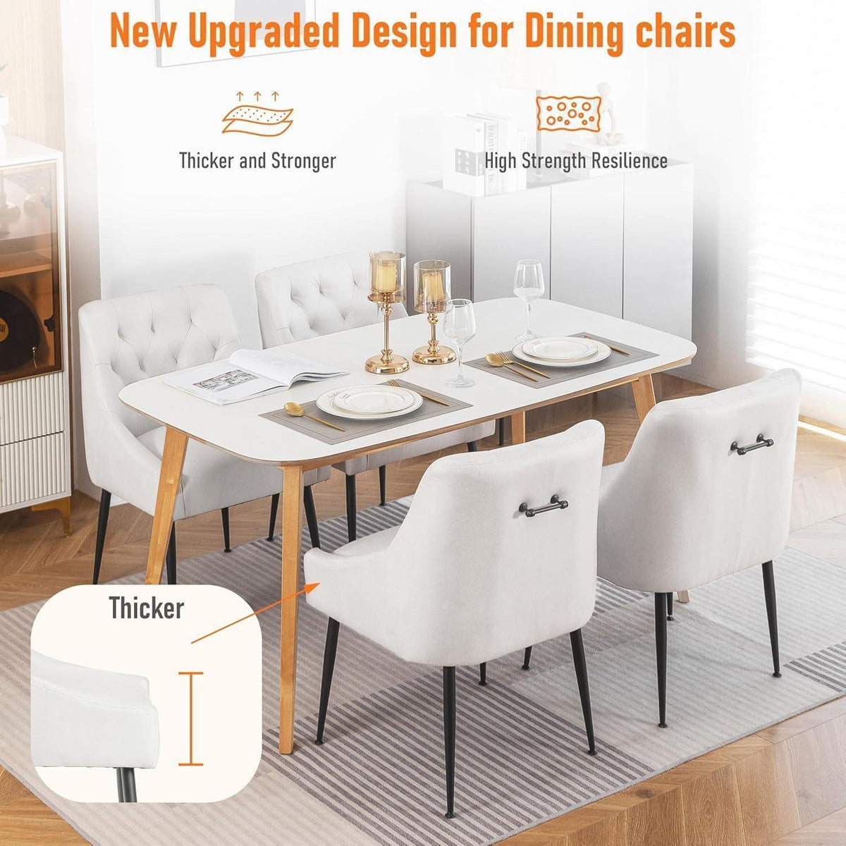 Esszimmerstühle 4er Set Beige, Modern & Komfortabel mit Kissen