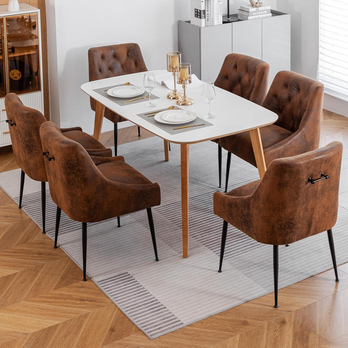 Esszimmerstühle 2er Set Dunkelbraun mit Kissen & Hebel