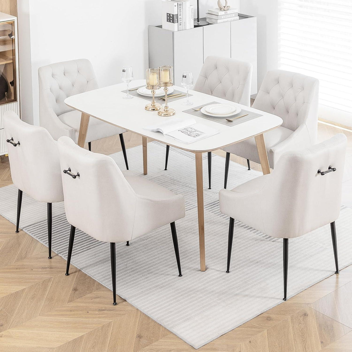 Esszimmerstühle 6er Set Beige mit Kissen & Hebel