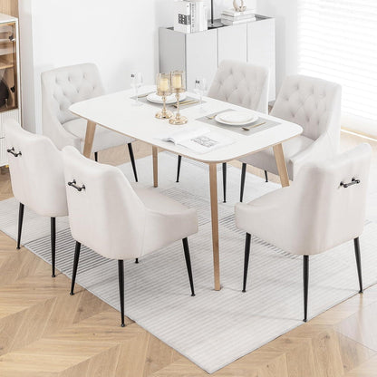 Esszimmerstühle 6er Set Beige mit Kissen & Hebel