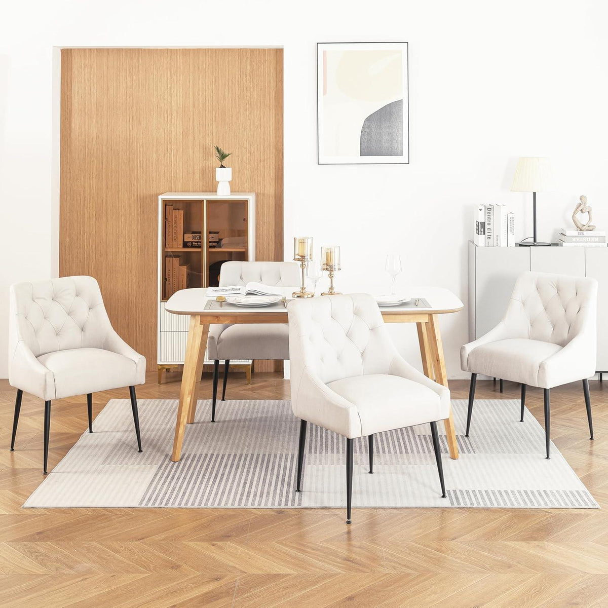 Esszimmerstühle 6er Set Beige mit Kissen & Hebel