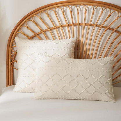 Beige karierte Bettwäsche-Set 135x200 | Boho Getuftet