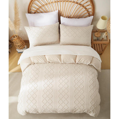 Beige Boho Bettwäsche-Set 200x220 cm | Getuftet & Kariert