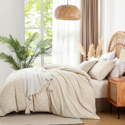 Beige Boho Bettwäsche-Set 200x200 | Getuftet & Kariert