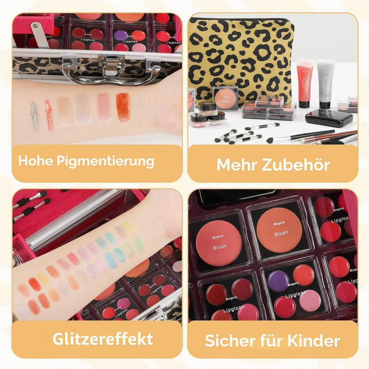 Make-Up Set für Mädchen mit Kosmetikkoffer Leopard Gelb