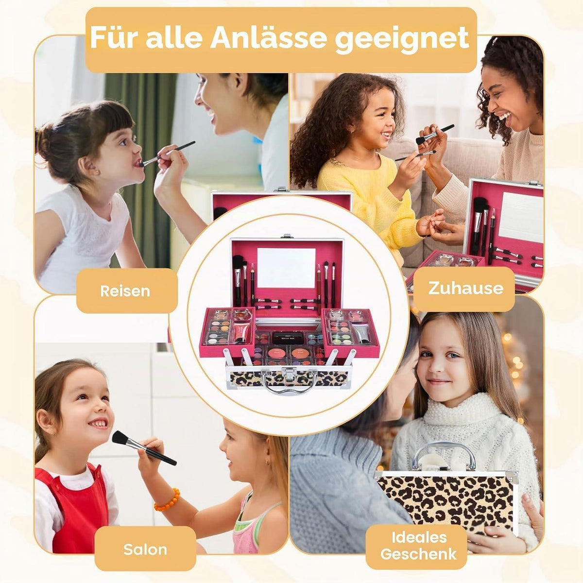 Make-Up Set für Mädchen mit Kosmetikkoffer Leopard Gelb