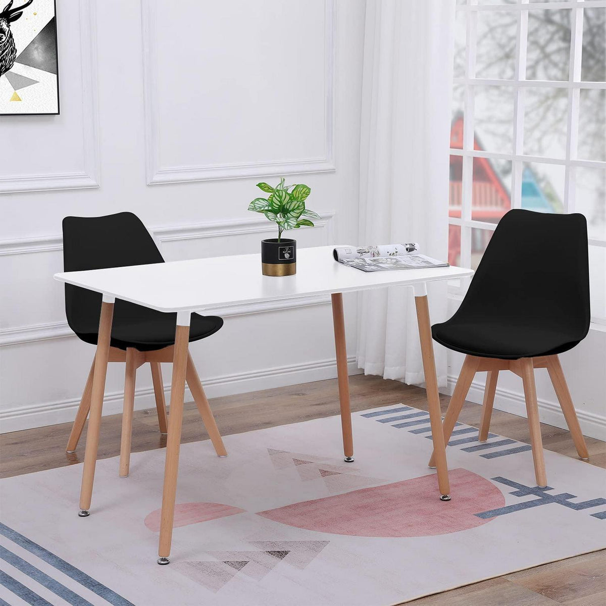 Esszimmergruppe 110cm Esstisch mit 2 Stühlen – Weiß/Schwarz