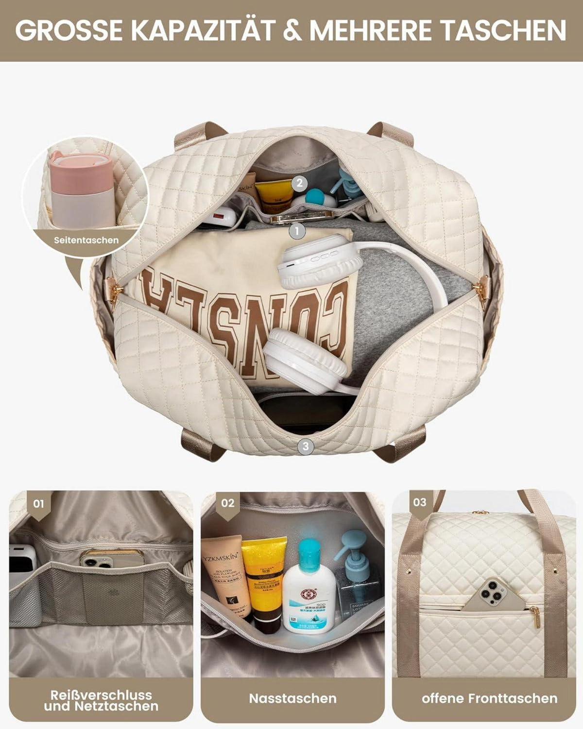 Damen Reisetasche Weekender Sporttasche mit Schuhfach Handgepäck für Flugzeug