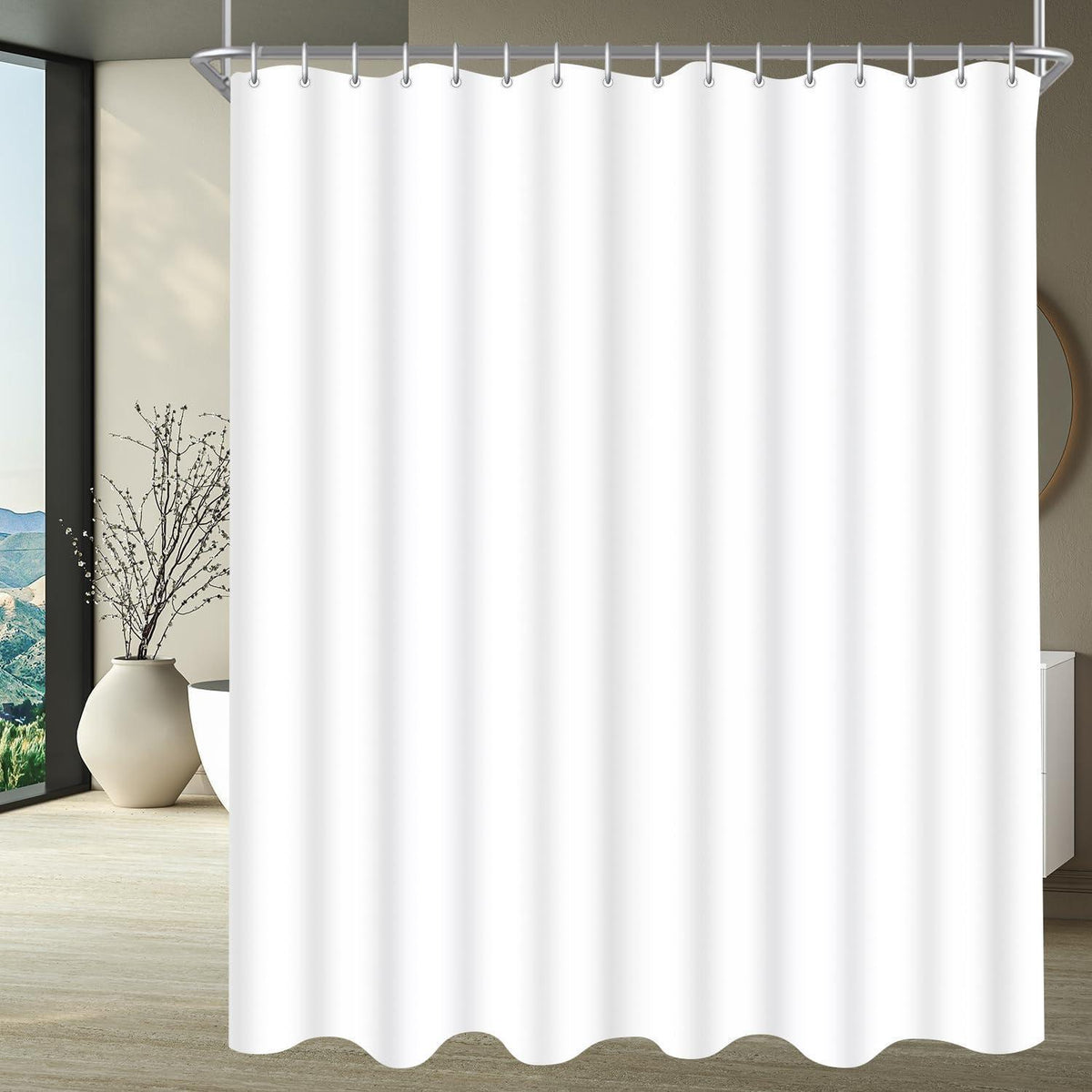 Duschvorhang 300x200cm Reinweiß mit Haken & Antischimmel Beschichtung