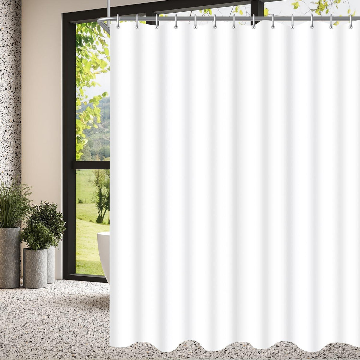 Duschvorhang 180x200cm Reinweiß, Antischimmel, Wasserabweisend, Waschbar, Polyester, 1er Pack