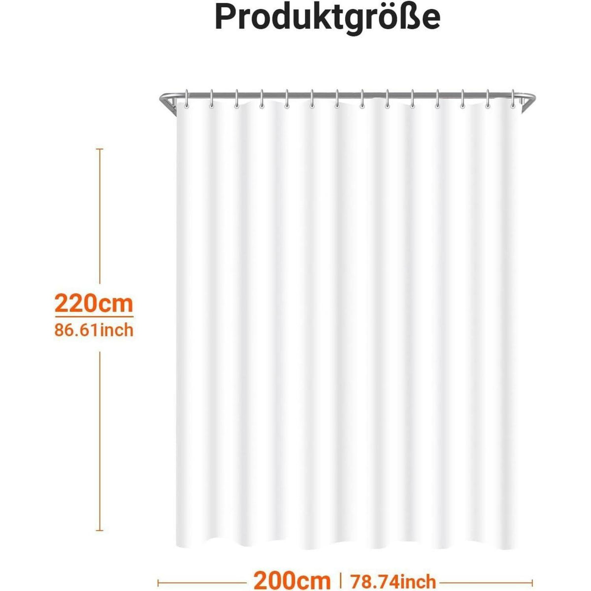 Duschvorhang 200x220cm Reinweiß mit Haken & Antischimmel Beschichtung