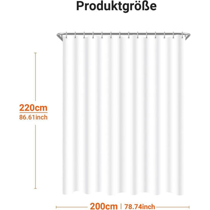 Duschvorhang 200x220cm Reinweiß mit Haken & Antischimmel Beschichtung