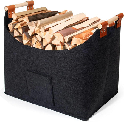Holzkorb für Kaminholz Filzkorb Groß Extra dicker Filz Schwarz