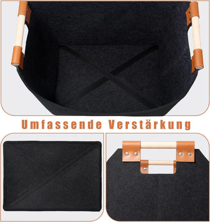 Holzkorb für Kaminholz Filzkorb Groß Extra dicker Filz Schwarz