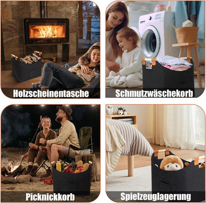 Großer Kaminholzkorb Filz Schwarz, Ergonomisches
