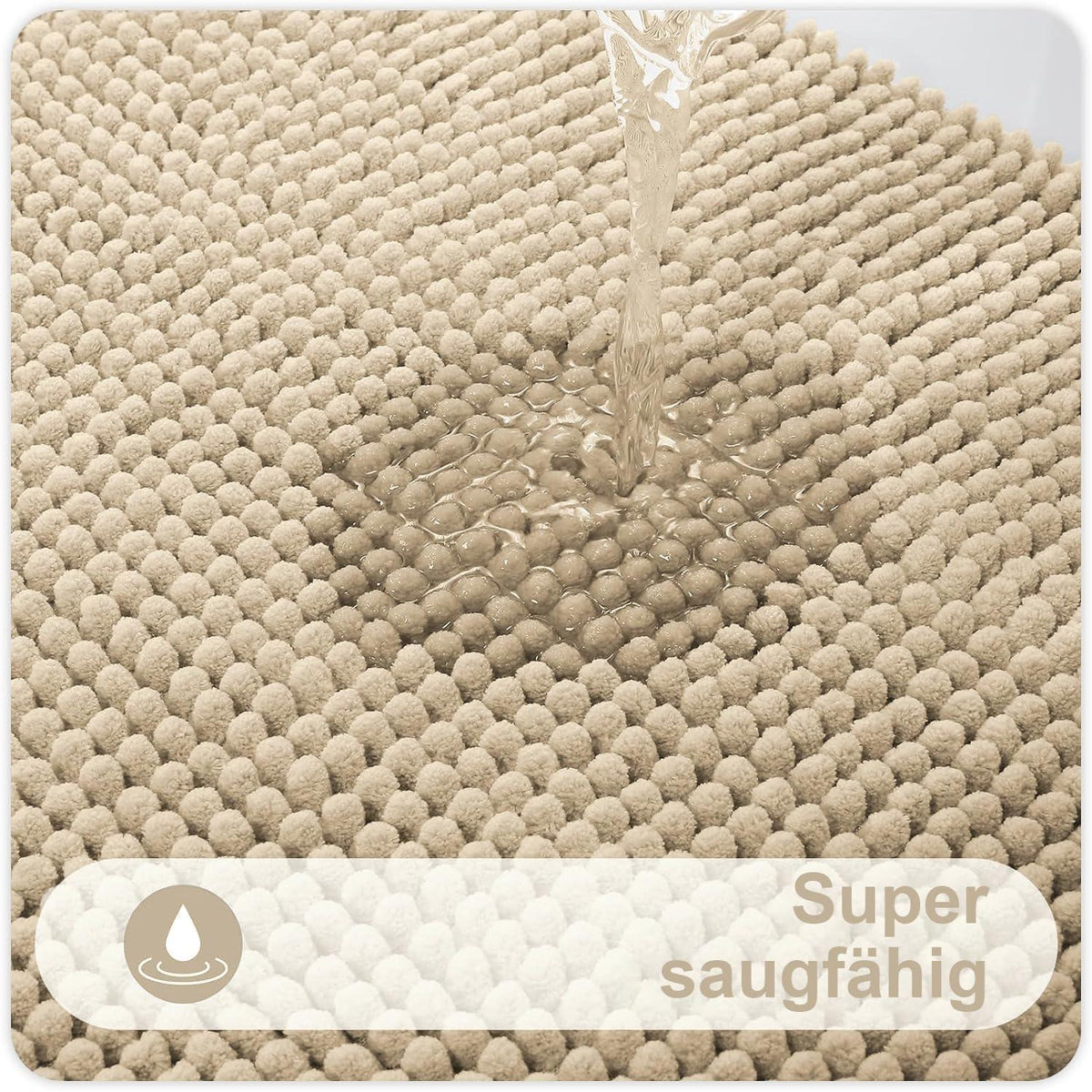 Chenille Badematte rutschfest & saugfähig, Dunkelbeige 60x90 cm