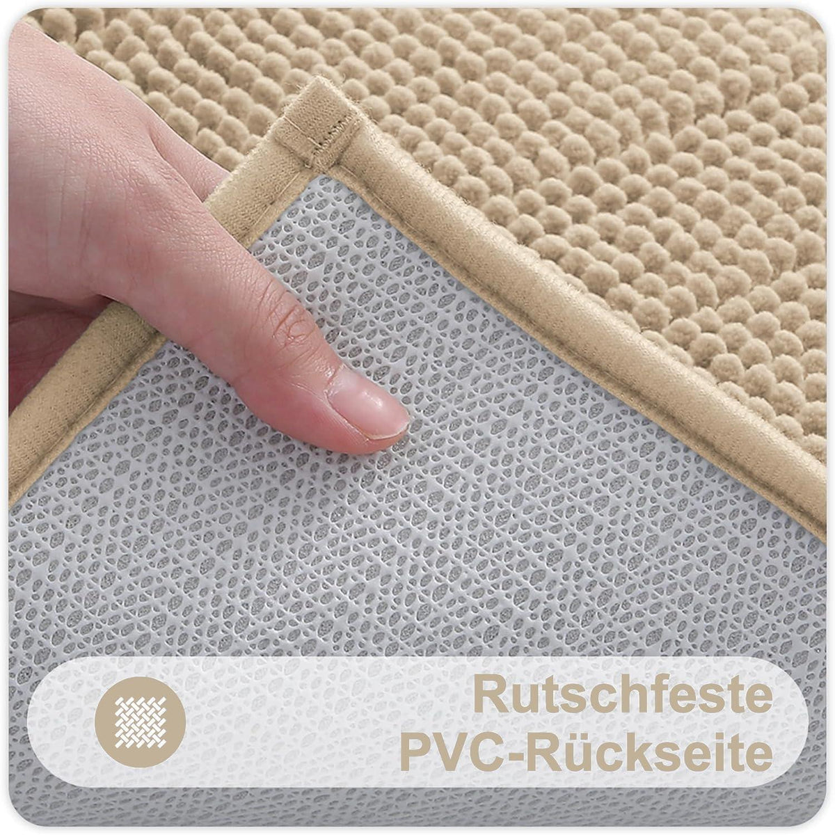 Chenille Badematte rutschfest & saugfähig, Dunkelbeige 60x90 cm