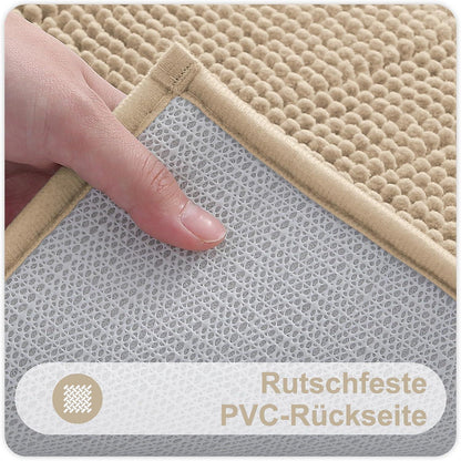 Chenille Badematte rutschfest & saugfähig, Dunkelbeige 60x90 cm