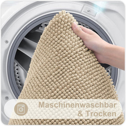 Chenille Badematte rutschfest & saugfähig, Dunkelbeige 60x90 cm