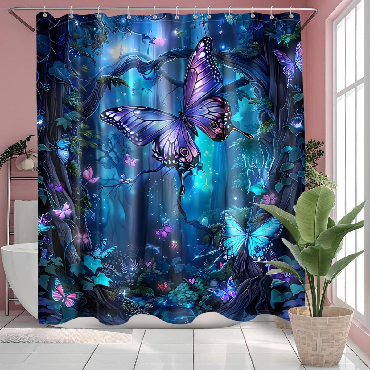 Duschvorhang Blau 180x200 Bunt Motiv Wasserdicht Trocknend