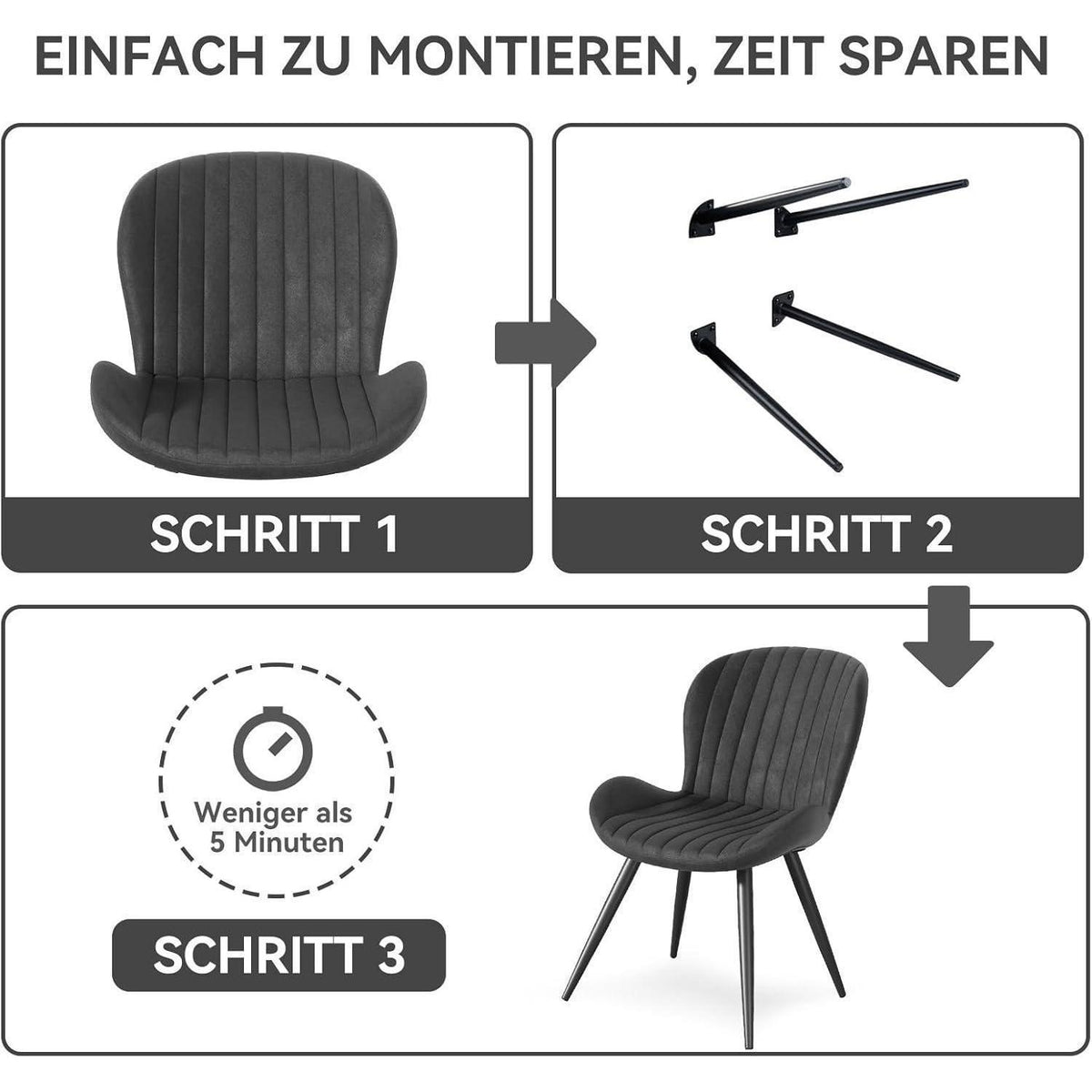 Esszimmerstühle 4er Set – Ergonomisch & Wasserdicht Schwarz