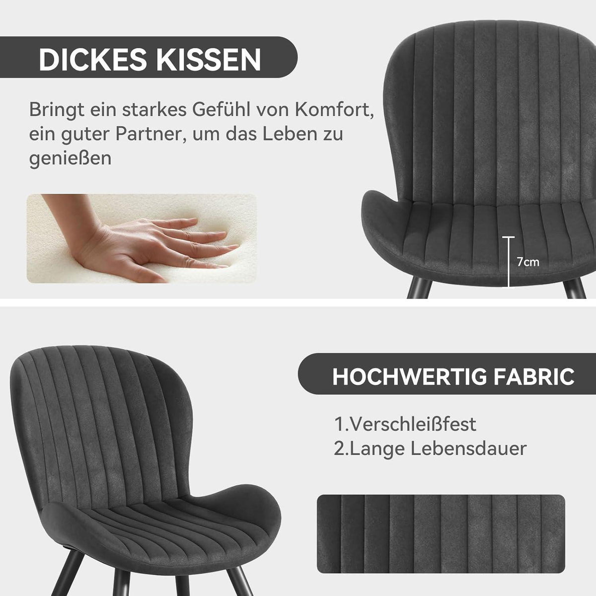 Esszimmerstühle 6er Set Dunkelgrau – Ergonomisch & Robust