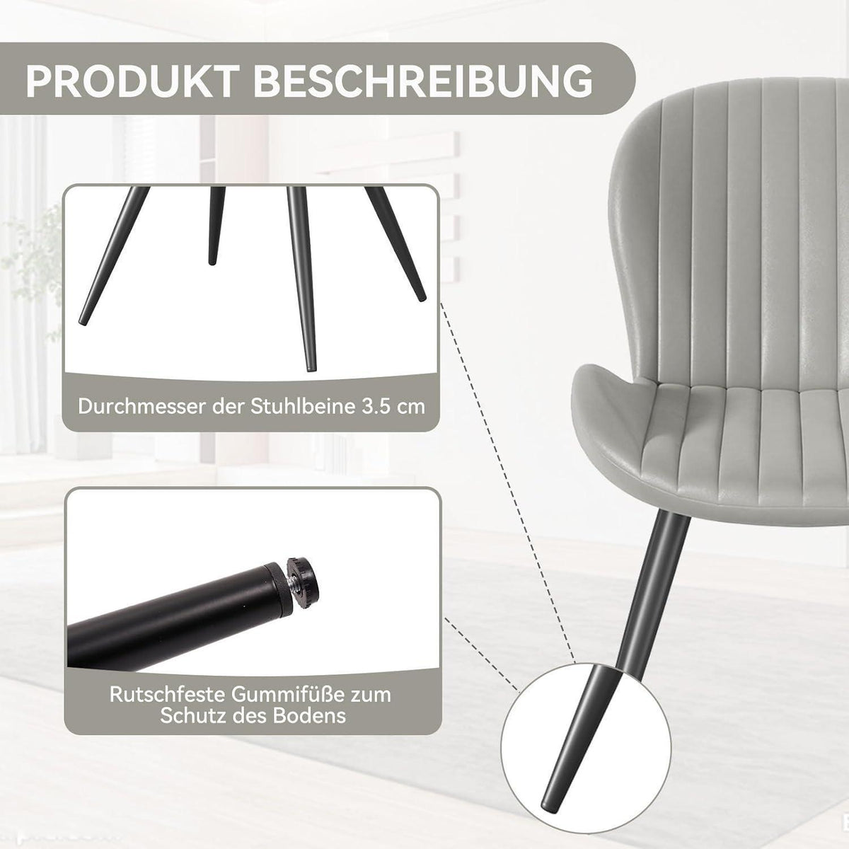 Esszimmerstühle 6er Set – Ergonomisch, Hellgrau