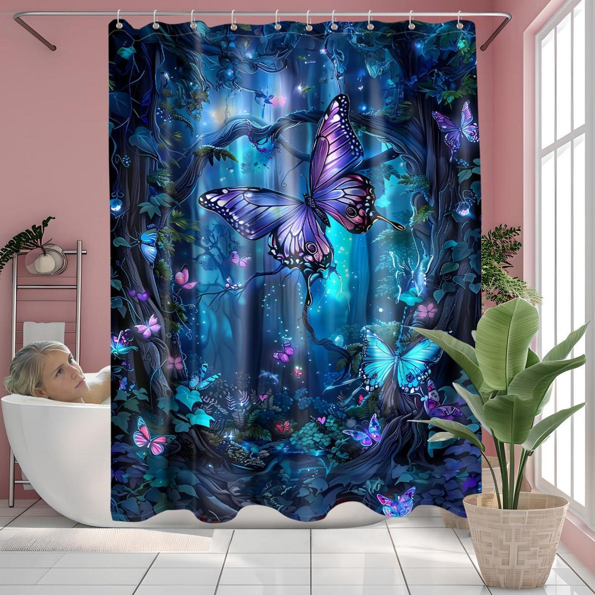 Duschvorhang Blau 150x200 Bunt Motiv Badewanne Wasserdicht Schnell Trocknend