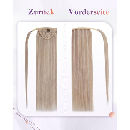 Echthaar Zopf Extension Blond Highlights 40cm