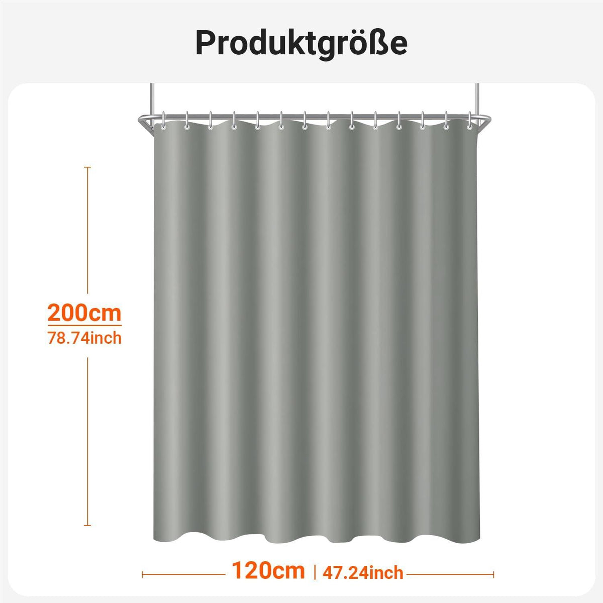 Duschvorhang 120x200cm Grau, Antischimmel