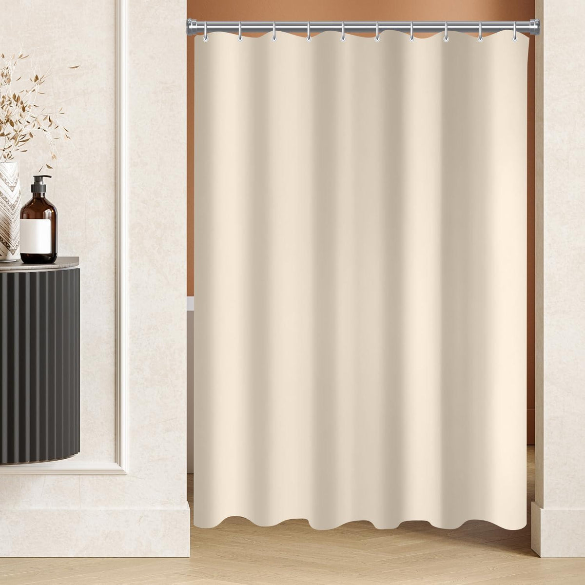 Duschvorhang 170x180 cm Beige Polyester Antischimmel Wasserabweisend Badevorhang
