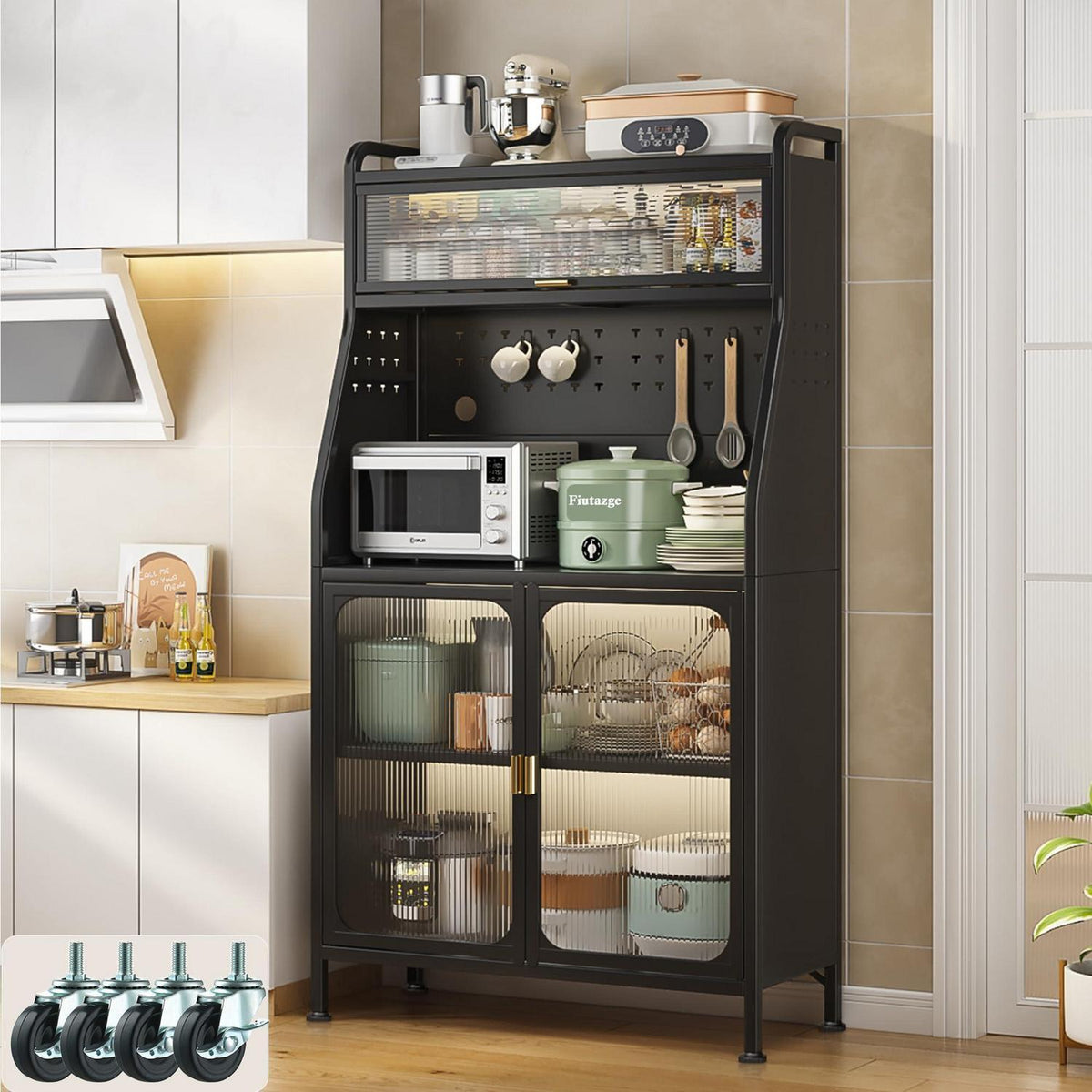 Küchenschrank mit Arbeitsplatte & Verstellablagen – Schwarz 86x36x160cm