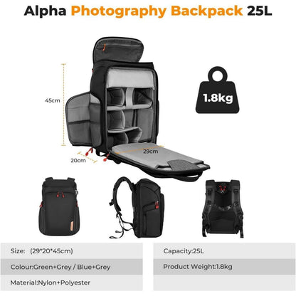 Fotorucksack 25L mit Laptopfach – Ideal für Canon, Nikon, Sony
