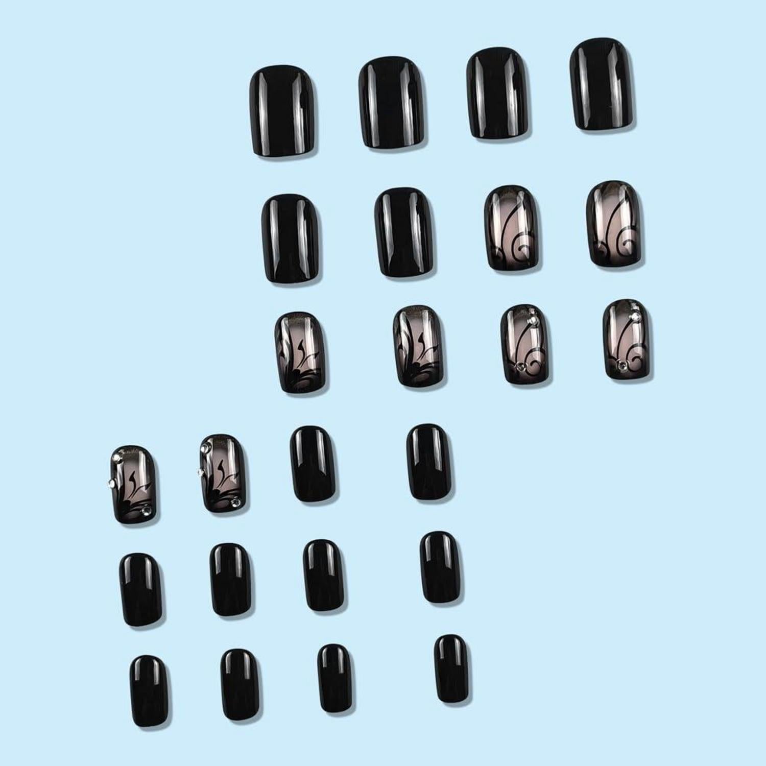 Schwarz Schmetterling Press on Nägel 24 Stück Glossy Fake Nails