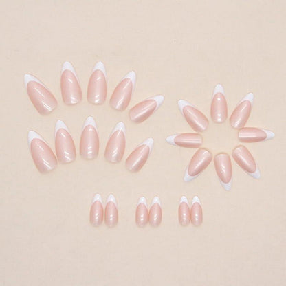 24 Kurz Nägel Aufkleben Pink Weiß Mandel Design