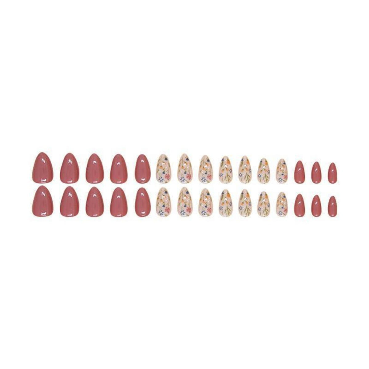 Coffee Pink Nägel Zum Aufkleben – Kurze Mandel Nägel mit Blumenmuster