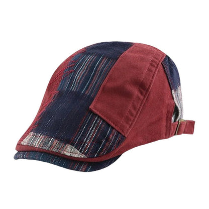 Patchwork Schiebermütze Herren | Vintage Barret Cap Weinrot-b