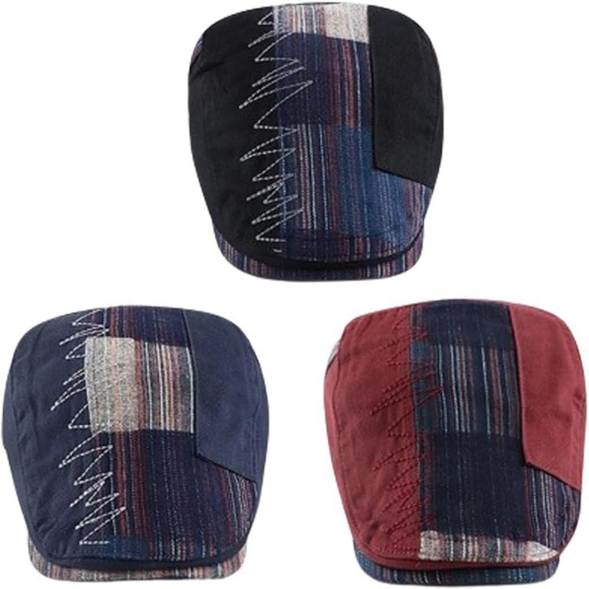 Patchwork Schiebermütze Herren | Vintage Barret Cap Weinrot-b