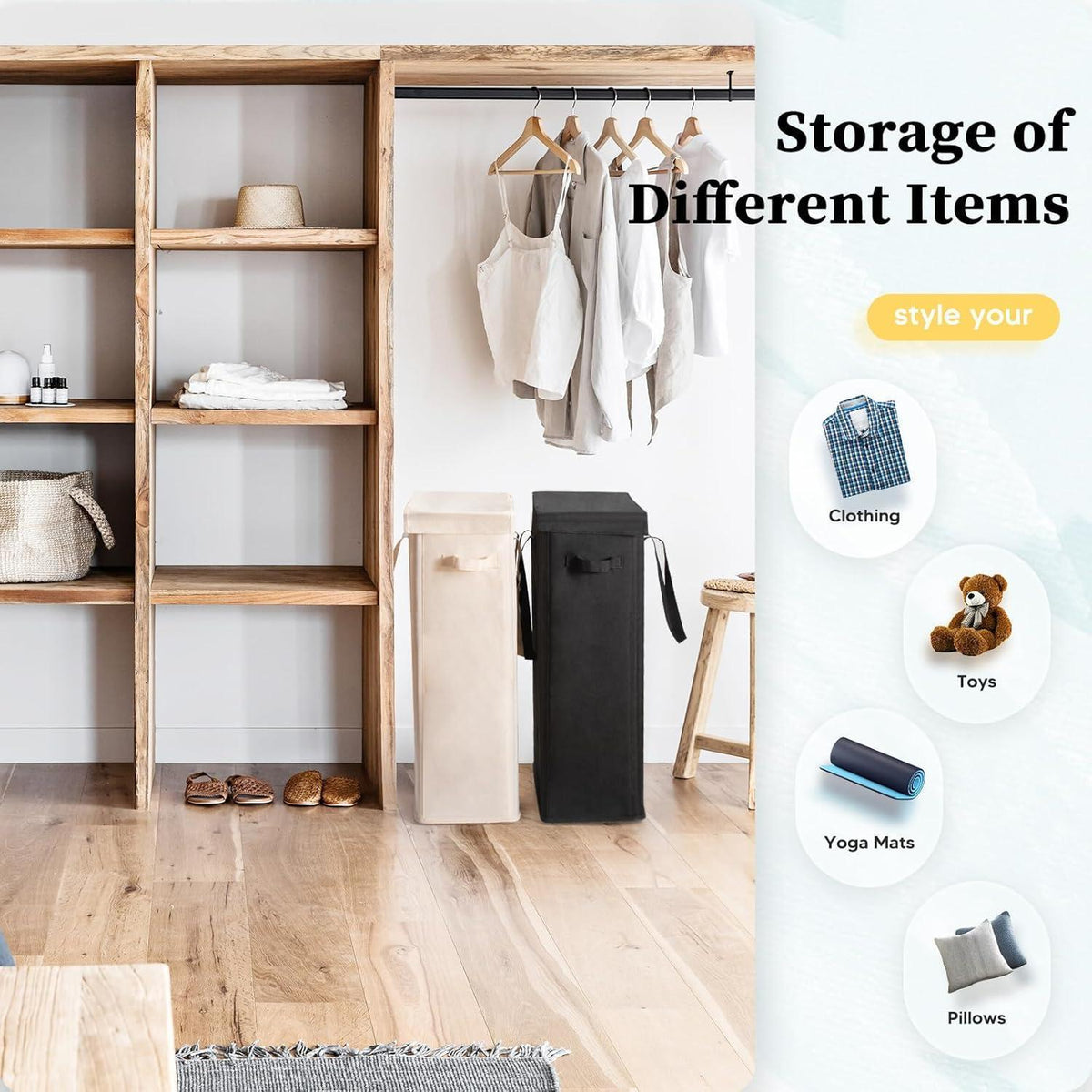 Faltbarer Wäschekorb mit Deckel 55L – Beige