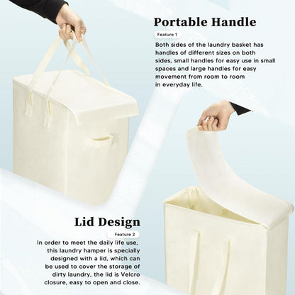Faltbarer Wäschekorb mit Deckel 55L – Beige