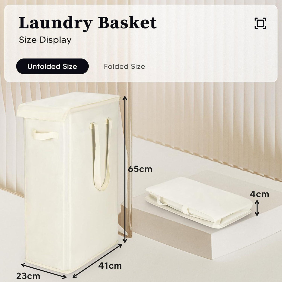 Faltbarer Wäschekorb mit Deckel 55L – Beige