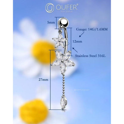 Bauchnabelpiercing Blume 14G 10mm Chirurgenstahl Zirkonia