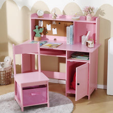 Kinderschreibtisch aus Holz mit Stuhl und Stauraum in Rosa