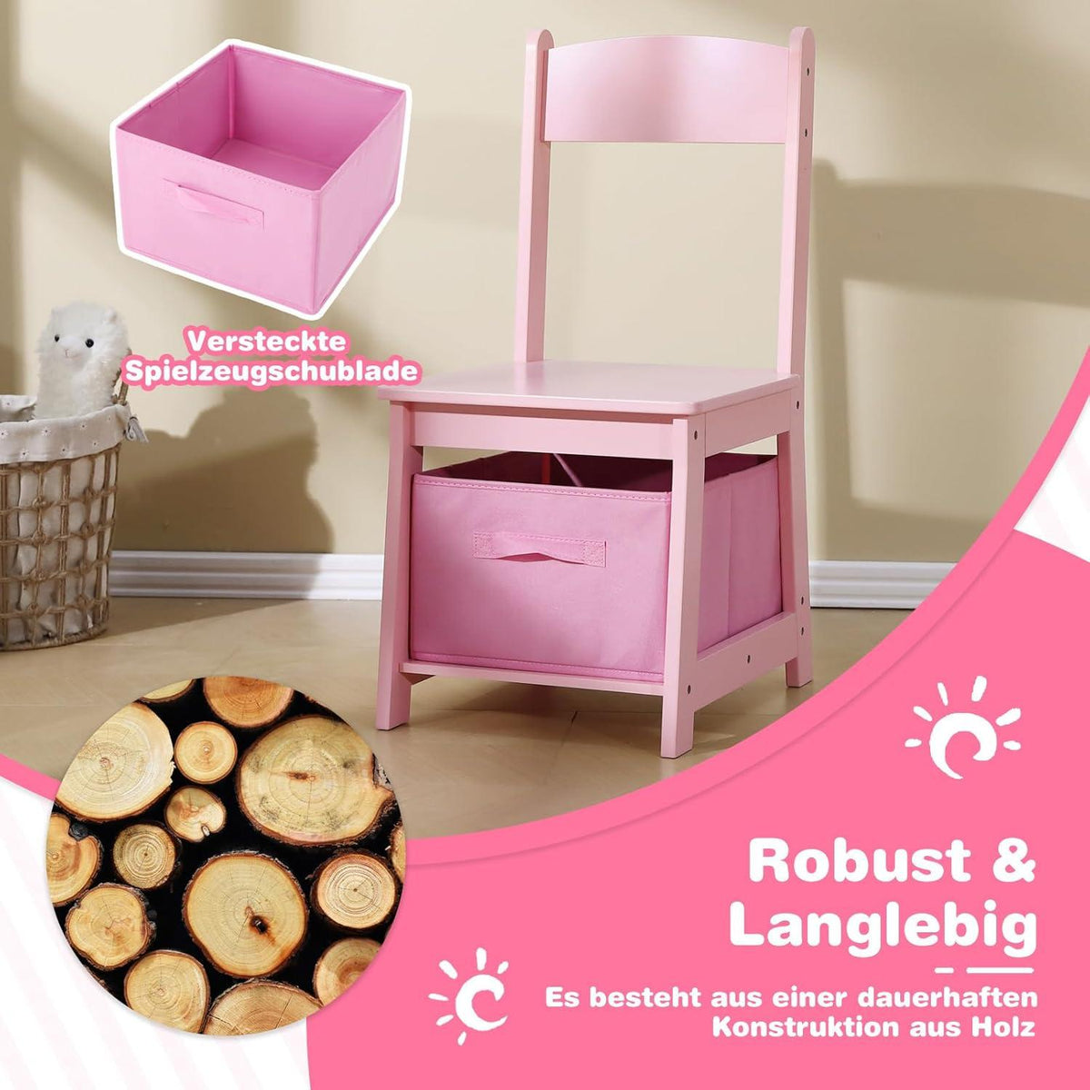 Kinderschreibtisch Holz Kinder Schreibtisch mit Stuhl Rosa Ablage Stauraum