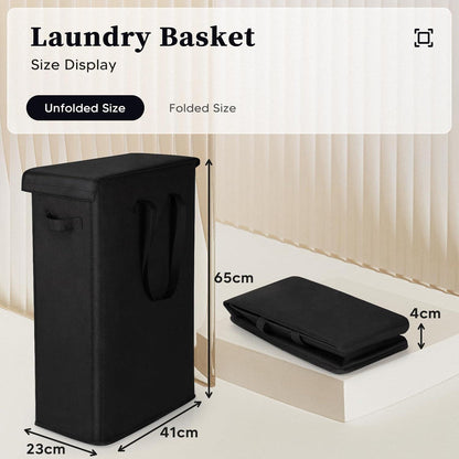 Faltbarer Wäschekorb mit Deckel – 55L, Schwarz