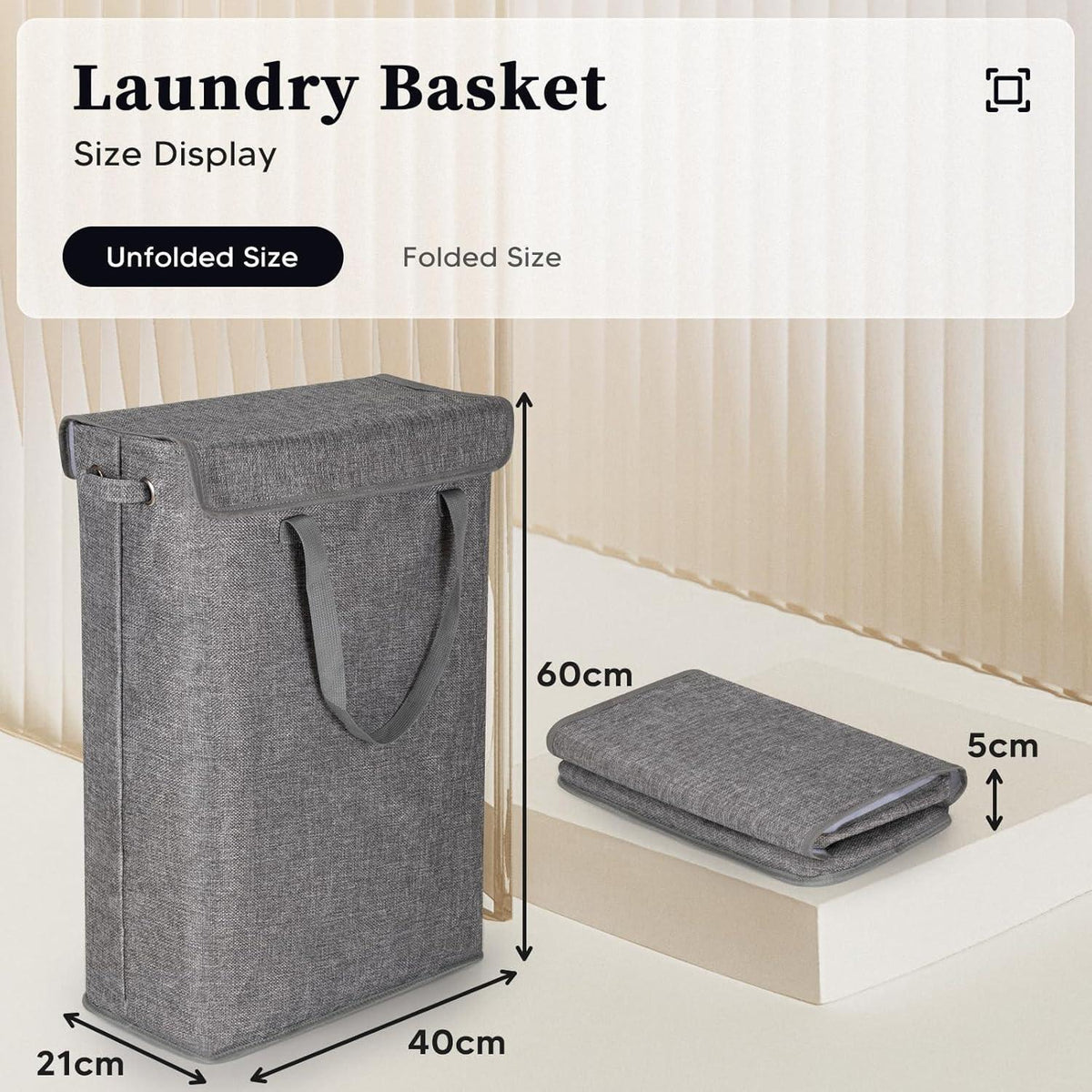 Faltbarer Wäschekorb mit Deckel – 46L Grau